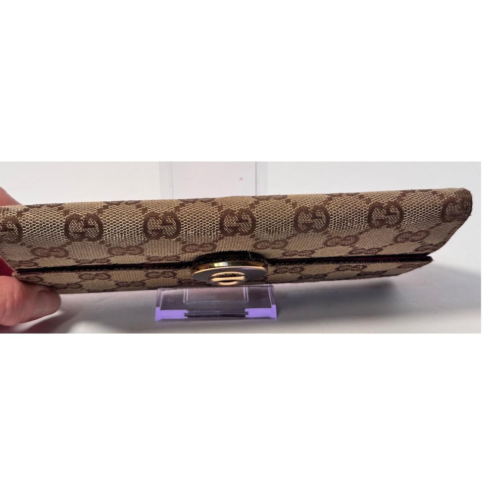 Gucci Eclipse long wallet tri fold w/ gold snap close brown canvas & pinkleather - Picture 9 of 14